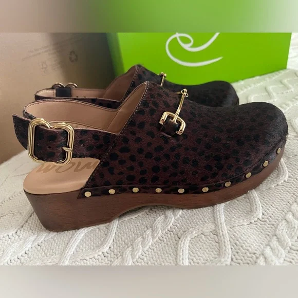 New! Sam Edelman Calf-hair/Leather Studded Wooden Clog Women’s Size 6 - Picture 8 of 16